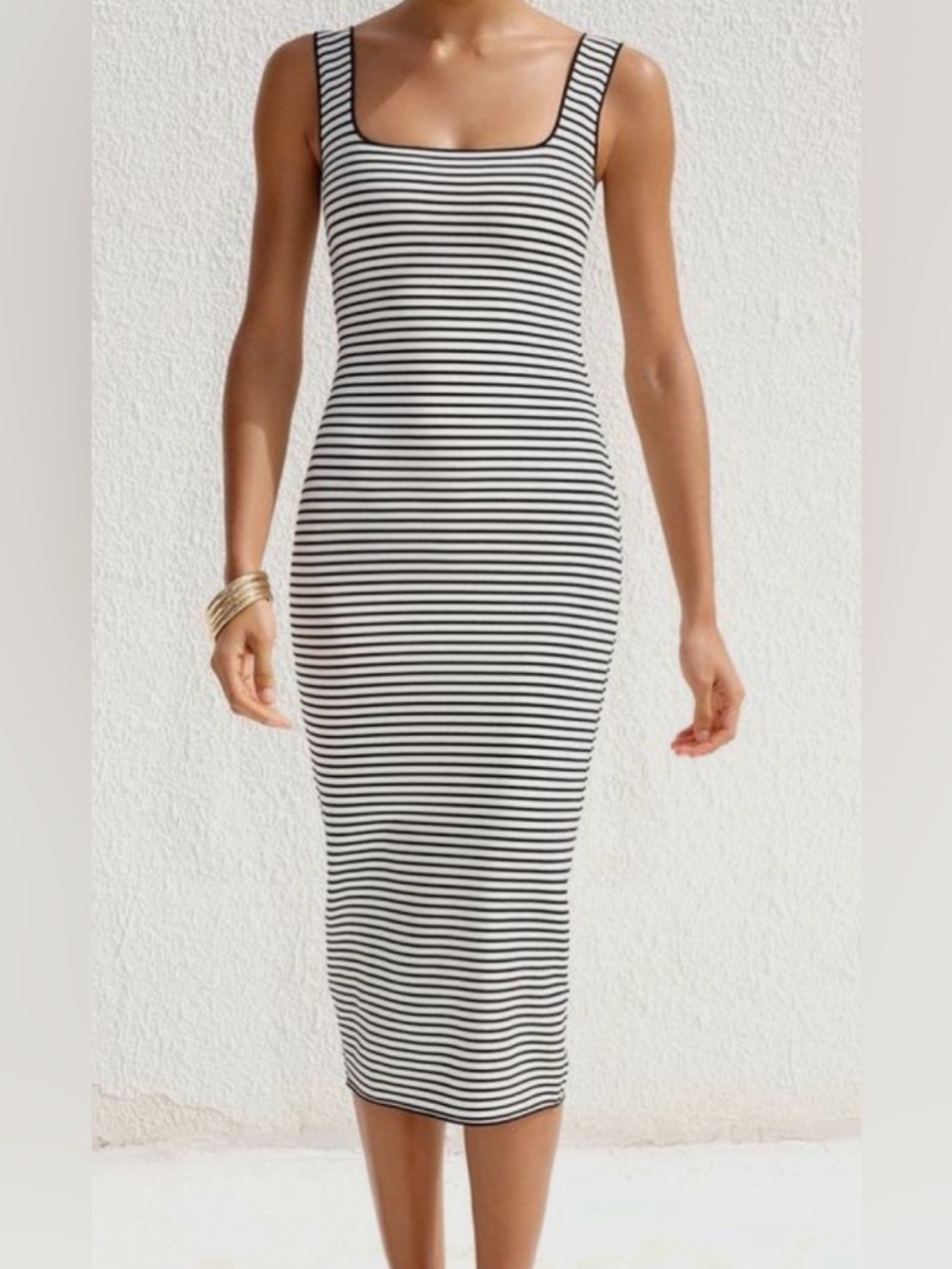 Zara Black and White Striped Tank Midi Dress